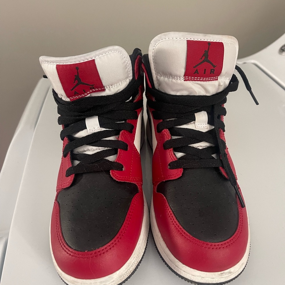 Red, black and white Jordans